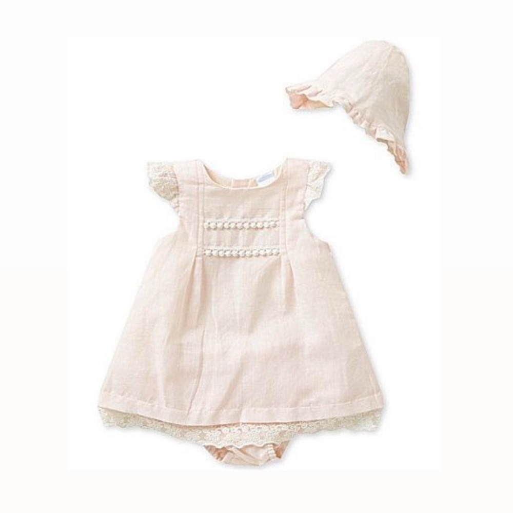 NWT Edgehill Collection Baby Girl Light Pink Lace Dress and Bonnet Set